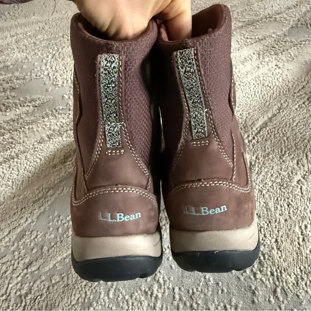 L.L.Bean Storm Chaser winter boots brown leather primaloft side zip waterproof 7